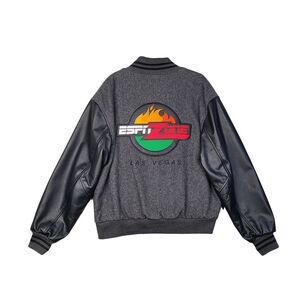 Vintage ESPN Zone Jacket Mens L Wool Leather Las Vegas Embroidered 90s USA Made